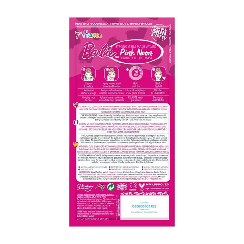 7TH HEAVEN Μάσκα Προσώπου Barbie Pink Neon Peel-Off - Femme Fatale - 7TH HEAVEN Μάσκα Προσώπου Παιδική Barbie Pink Neon Peel-Off 10ml